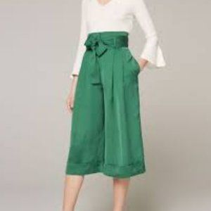 Uterque extra wide leg blue high waist pleated linen crop pants/ culotes Sz S/26